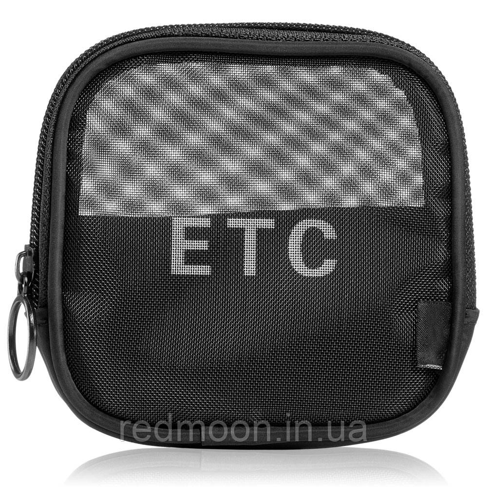 Жіноча косметичка із сітки 11х11см, Чорна / Прозора косметичка дорожня / Міні косметичка органайзер, фото 1