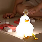 Нічник силіконовий Качка з квіточкою, від USB, Теплий білий / Нічник на акумуляторі / Світильник силіконовий, фото 6