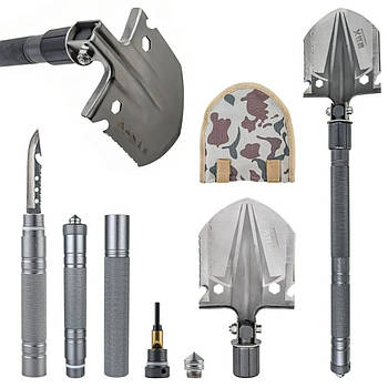 Туристична лопата складна 10в1 (56,5см) ES-118 / Тактична лопата саперна / Похідна лопата-мультитул