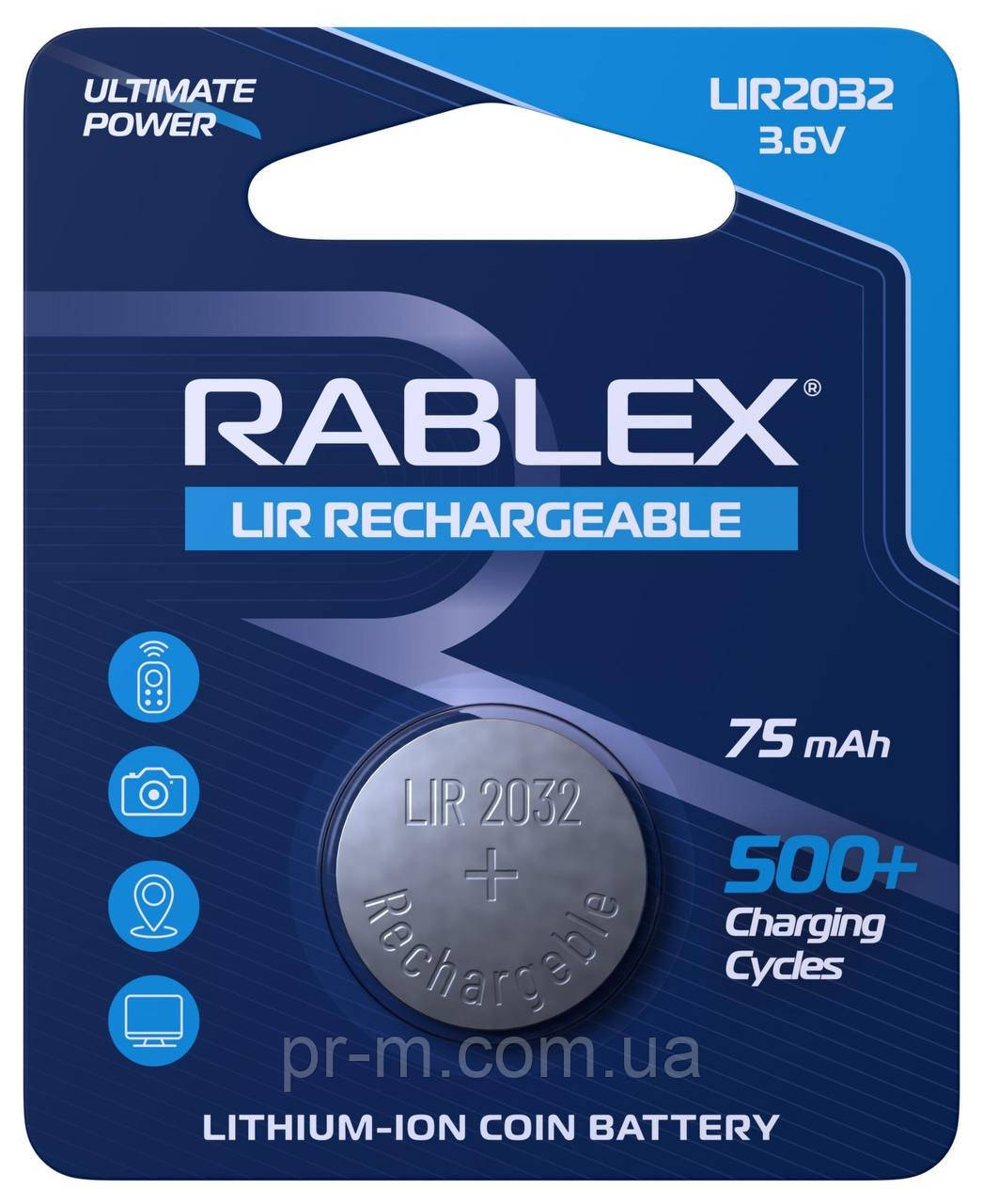 Батарейка аккумуляторна RABLEX LIR2032 3.6v 75mAh, фото 1