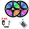 Стрічка світлодіодна 10м RGB 5050 з блоком і пультом управління 2 шт, 5+5 м / LED стрічка RGB, фото 3