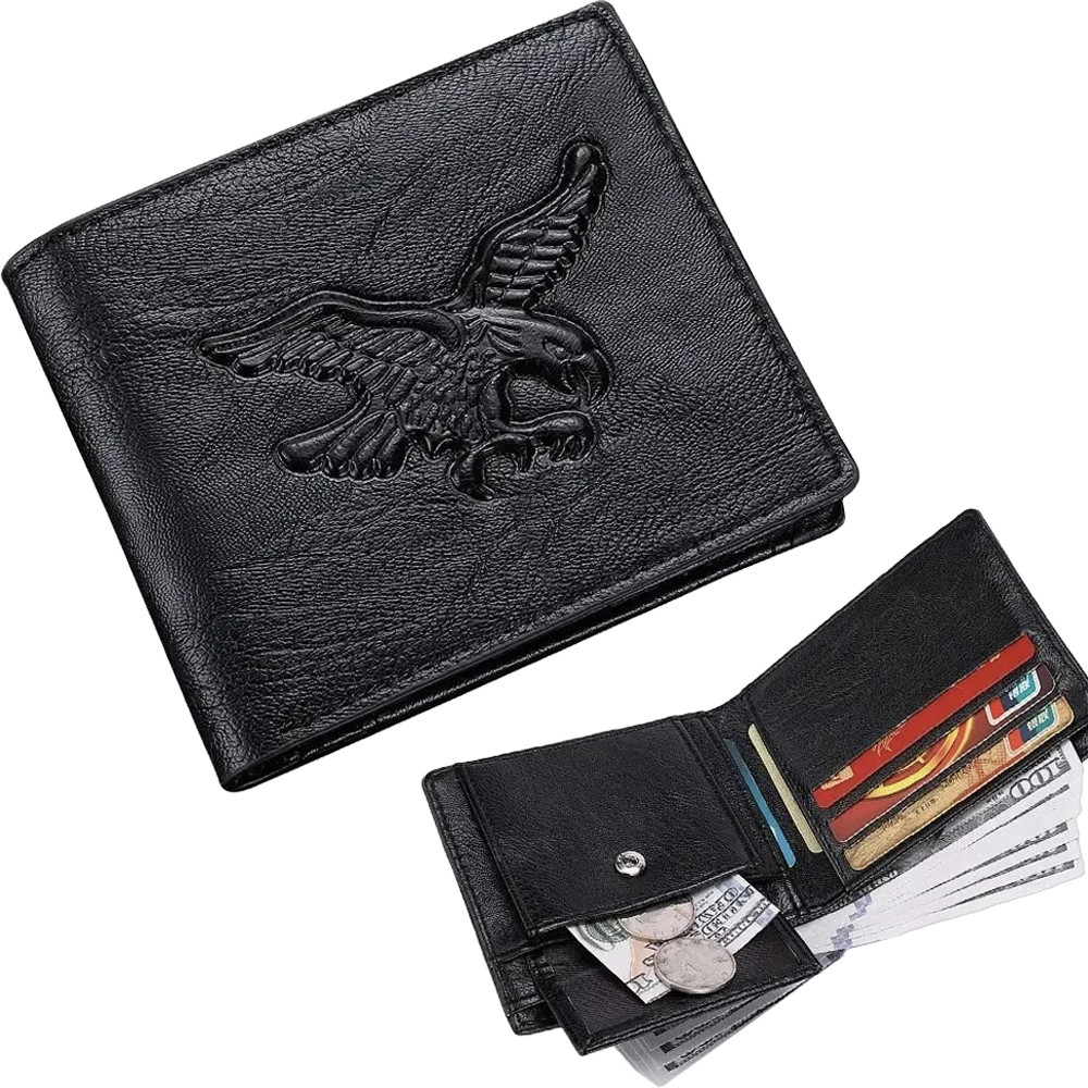 Гаманець чоловічий 3D орел, 11,5х9,3х1,5см Чорний / Гаманець портмоне зі штучної шкіри / Чоловічий гаманець, фото 1
