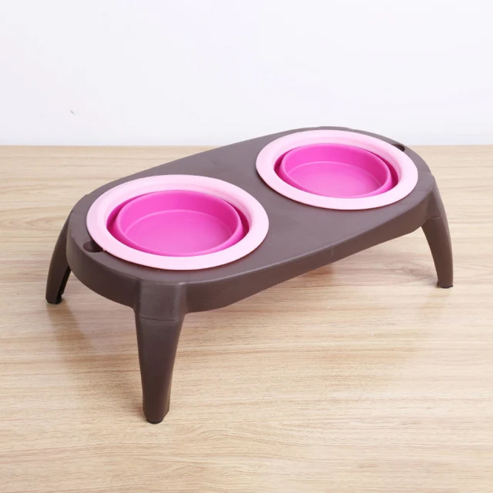 Подвійна миска на підставці для собак та котів Pet Bowl Set, Рожева / Миска для собак / Миска для кота