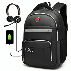 Міський рюкзак з USB портом 47х32х15см, Biaowang, Чорний / Рюкзак туристичний / Чоловічий рюкзак