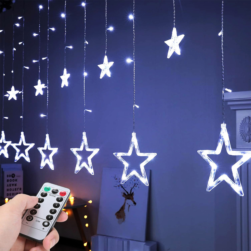 Гірлянда Штора "Зірка", від мережі, 3м, 120LED + пульт, Біле світло / Новорічна світлодіодна гірлянда, фото 1