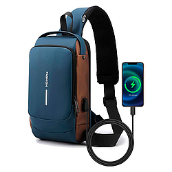 Сумка через плече з кодовим замком (31х17см), 6995, Синій із золотистим / Водонепроникна сумка-рюкзак