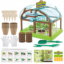 Набір для вирощування рослин для дітей з насінням "Домашня теплиця", Зелений / Дитячий набір садівника
