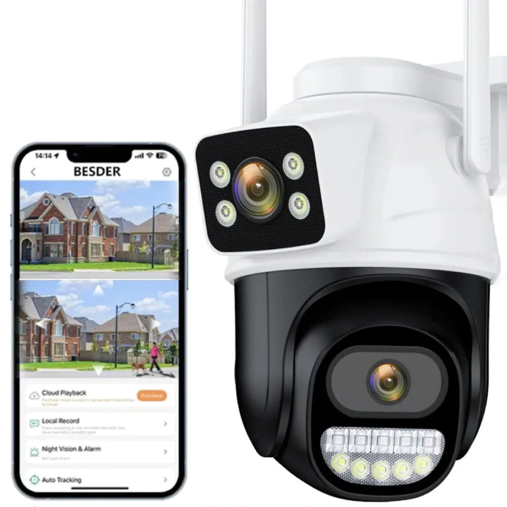 Камера відеоспостереження з 2 камерами, 8MP+4MP / Вулична WiFi камера зовнішнього спостереження з датчиком руху, фото 1