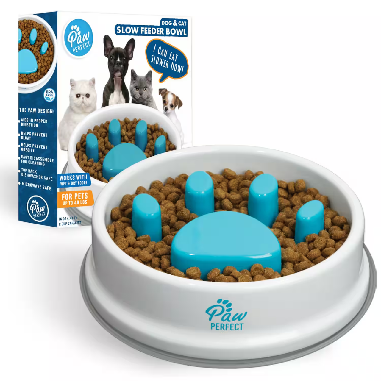 Годівниця для котів та собак 470 мл, Paw Perfect / Собача миска для повільної подачі їжі / Тарілка для кота, фото 1