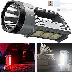 Потужний ручний ліхтарик від USB, 2400mAh, PANTHER PT-8877 / Акумуляторний ліхтар / Пошуковий ліхтар