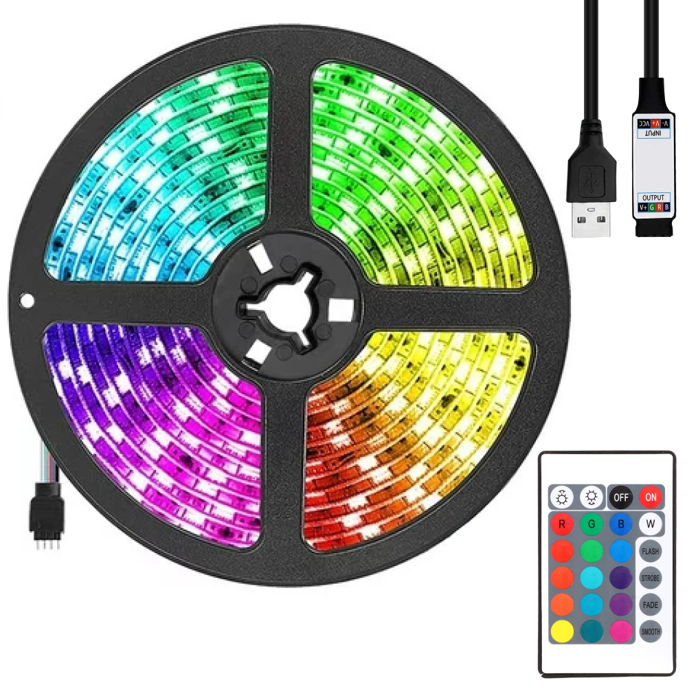 Світлодіодна стрічка 5м от USB, RGB + пульт дистанційного керування, SF-20 / RGB стрічка самоклеюча / Лід підсвічування для дом, фото 1