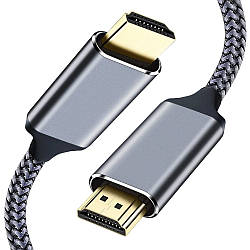 Кабель HDMI-HDMI, 2 м, в тканинному обплетенні, Сірий / HDMI кабель для монітора та телевізора / Провід hdmi