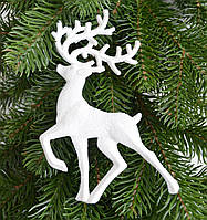 Новорічна прикраса підвіска Олень великий 15см білий