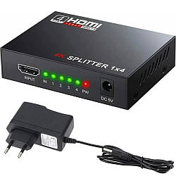 HDMI розгалужувач на 4 порти, 1080P / Активний HDMI спліттер / Чотирьохнаправлений HDMI розгалужувач