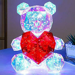 Нічник 3D Ведмедик з червоним серцем, 30 см, від USB / Голографічний ведмедик з підсвічуванням / Світильник ведмежа