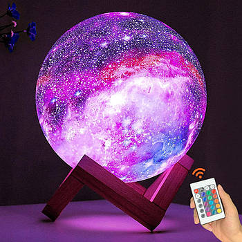 Нічник 3D Moon Night Light акумуляторний з USB, 16 кольорів, 16см / Настільна лампа-світильник 3D Космос