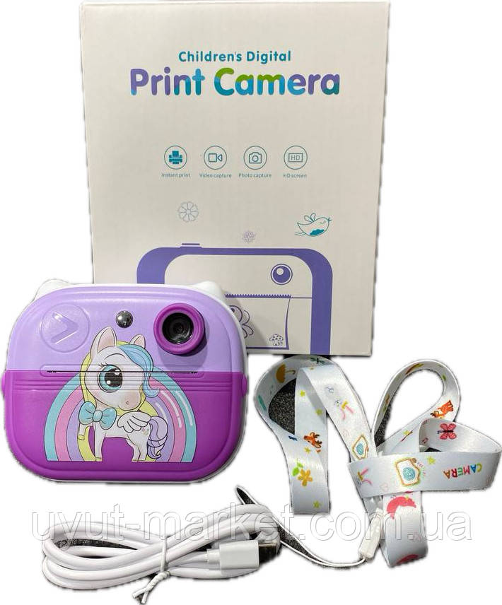 Дитячий цифровий фотоапарат митевого друку із дисплеєм Print Camera Q9 міні принтер Единоріг