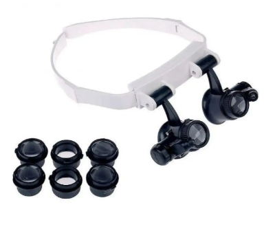 Бінокулярні окуляри-лупи TH-9202 з LED-підсвіткою, 4 змінні лінзи, пластик: 10X, 15X, 20X, 25X, фото 1