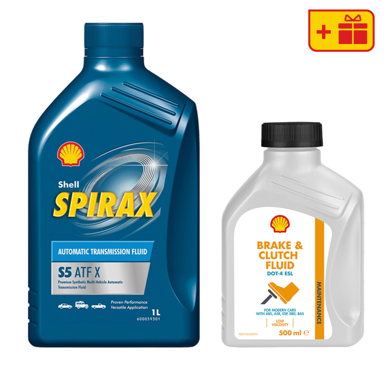 Трансмісійна олива Shell Spirax S5 ATF X, 1 л (4 шт.) + Гальмівна рідина Shell Brake&Clutch Fluid DOT-4 ESL 500 мл (2шт.)