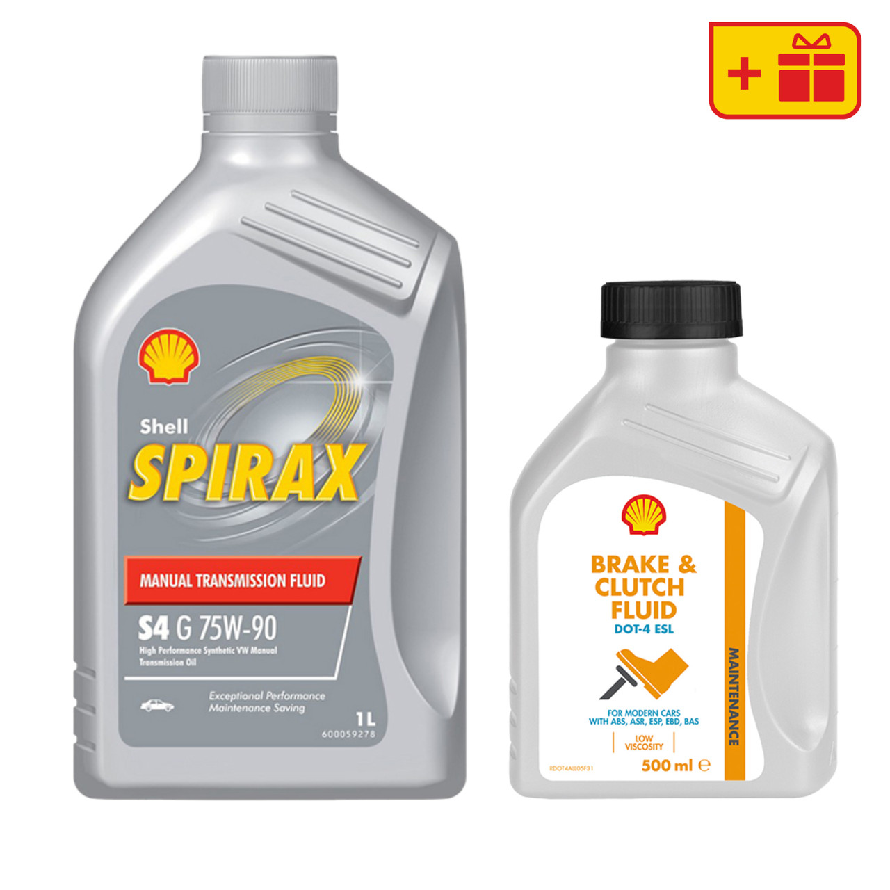 Трансмісійна олива Shell Spirax S4 G 75W-90, 1 л (4 шт.) + Гальмівна рідина Shell Brake&Clutch Fluid DOT-4 ESL 500 мл (2шт.)