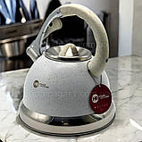 Чайник для індукції 3.5 л Higher Kitchen чайник нержавійка для всіх плит зі свистком і ручкою Soft Touch, фото 2