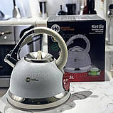 Чайник для індукції 3.5 л Higher Kitchen чайник нержавійка для всіх плит зі свистком і ручкою Soft Touch, фото 8