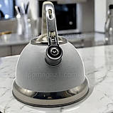 Чайник для індукції 3.5 л Higher Kitchen чайник нержавійка для всіх плит зі свистком і ручкою Soft Touch, фото 3