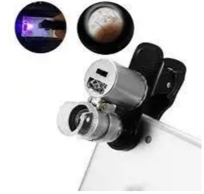 Мікроскоп міні NO.9882W1 для телефону з прищіпкою, збільшення 60Х, 2 LED, 1UV, з підсвіткою, фото 1