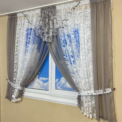Фіранка на кухню зі шторками №445 сіра, фото 3