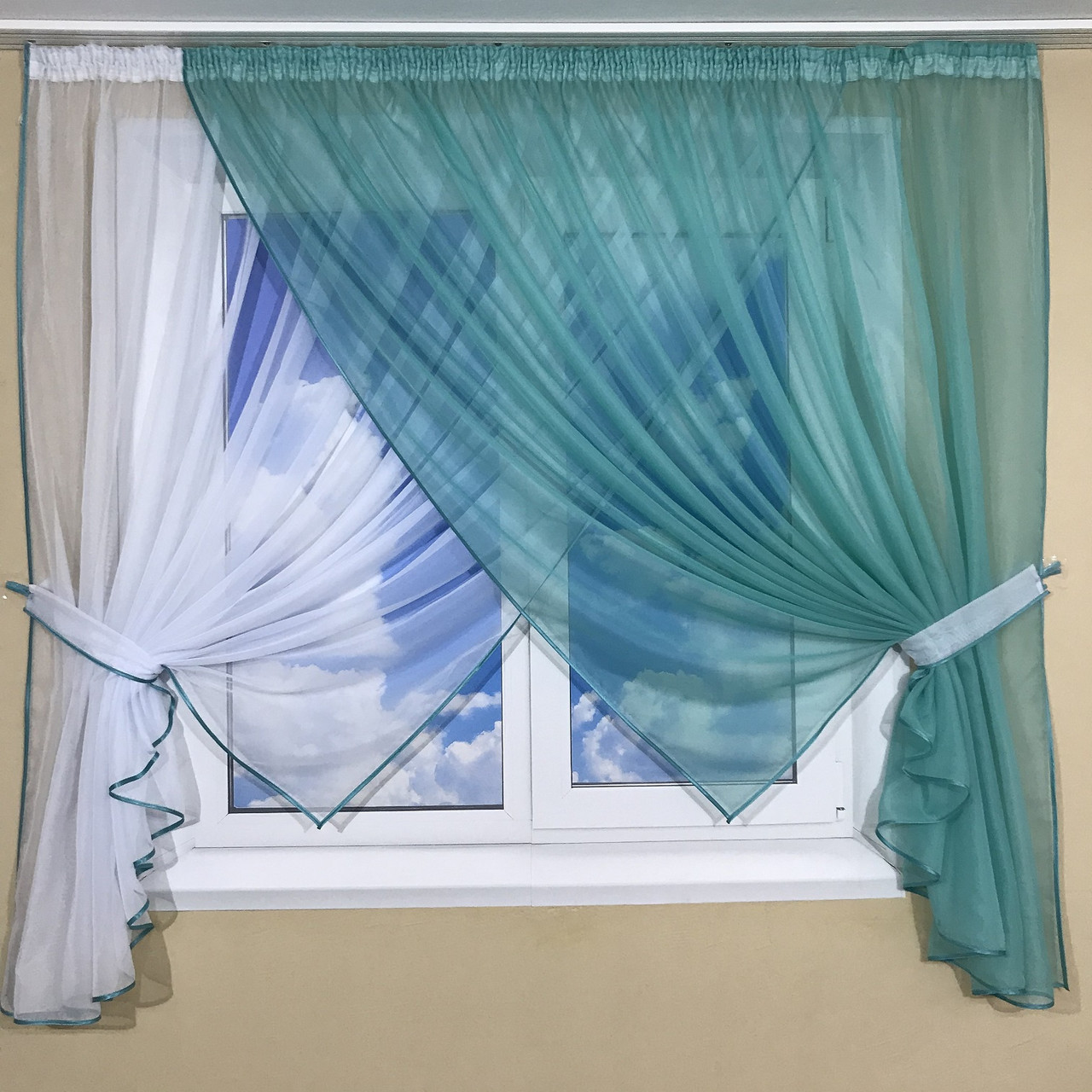 Кухонні фіранки №405 бірюза