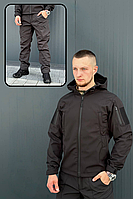 Військовий тактичний демісезонний костюм Softshell армійська бойова форма чорного кольору осінній для військовослужбовців EKO