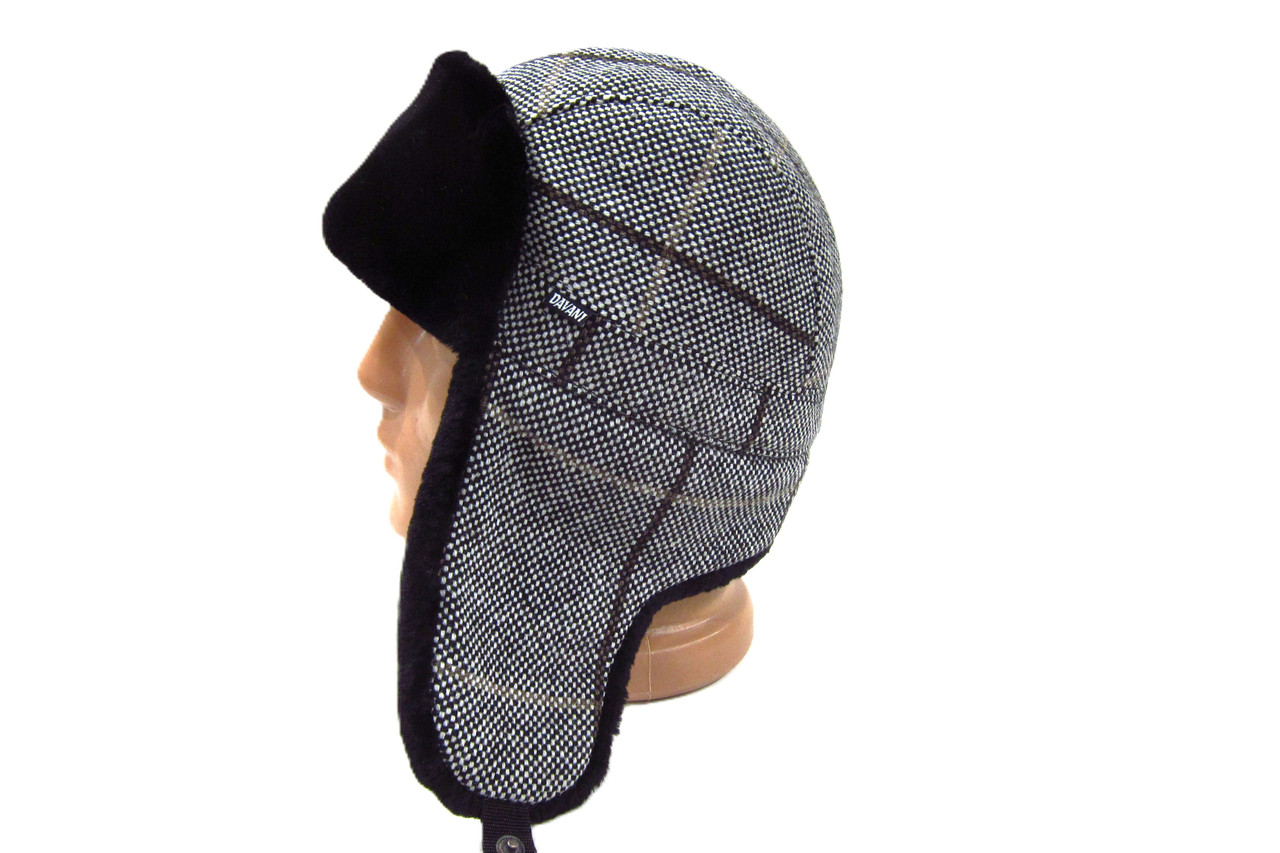 Шапка вушанка з пальтової тканини зі штучним хутром DAVANI 55016, фото 1