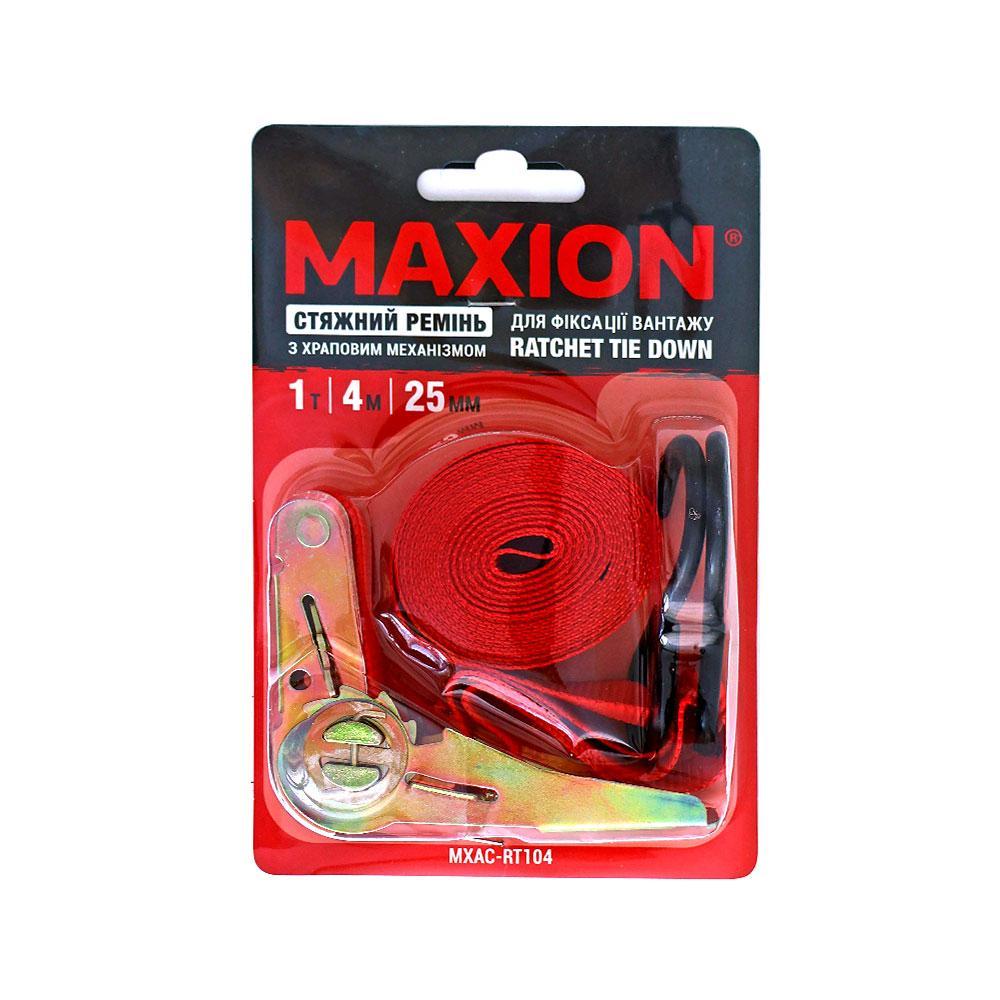 Стяжний ремінь з тріскачкою та двома гаками МXAC-RT104 ( 1т; 25mm*4m; червоний)