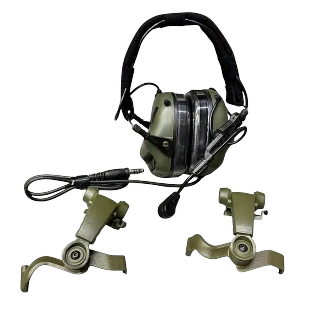 Навушники тактичні Earmor M32X MOD4, активні, з кріпленням на шолом і оголов'ям, колір Олива (M32X-FG MOD4)