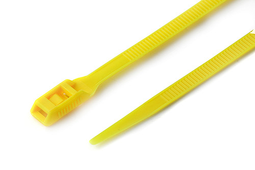 Хомут пластиковий кабельна стяжка з низьким профілем замка ширина 8 довжина 400мм жовтий пачка 100шт APRO