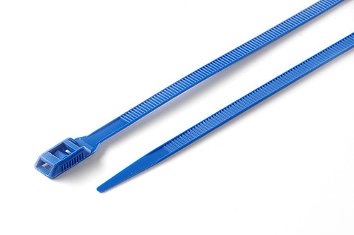 Хомут пластиковий кабельна стяжка з низьким профілем замка ширина 8 довжина 400мм синій пачка 100шт APRO