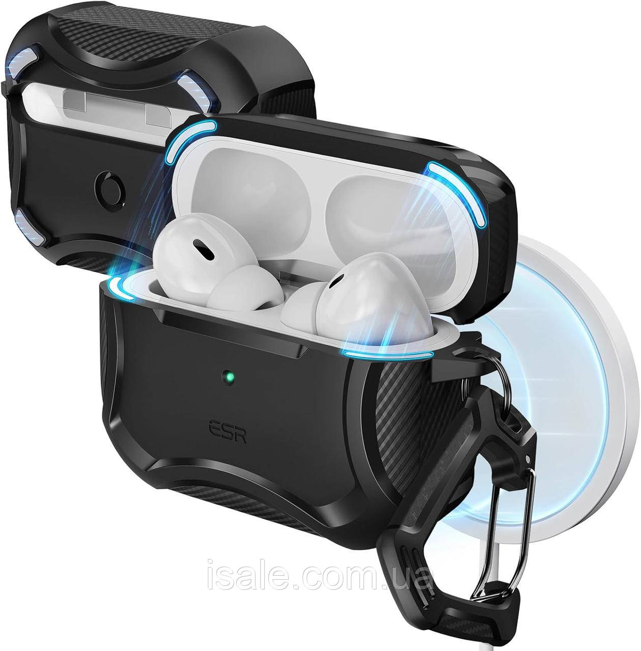 Протиударний чохол з карабіном ESR Cyber Armor Tough HaloLock Magsafe для AirPods Pro 2 (2023/2022/2019), фото 1