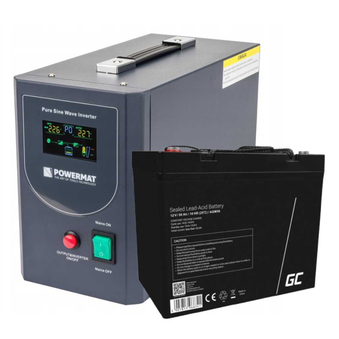 Набір для живлення Powermat 800VA 12/230V 640W + Акумулятор Green Cell AGM 50Ah (PM800AGM56)