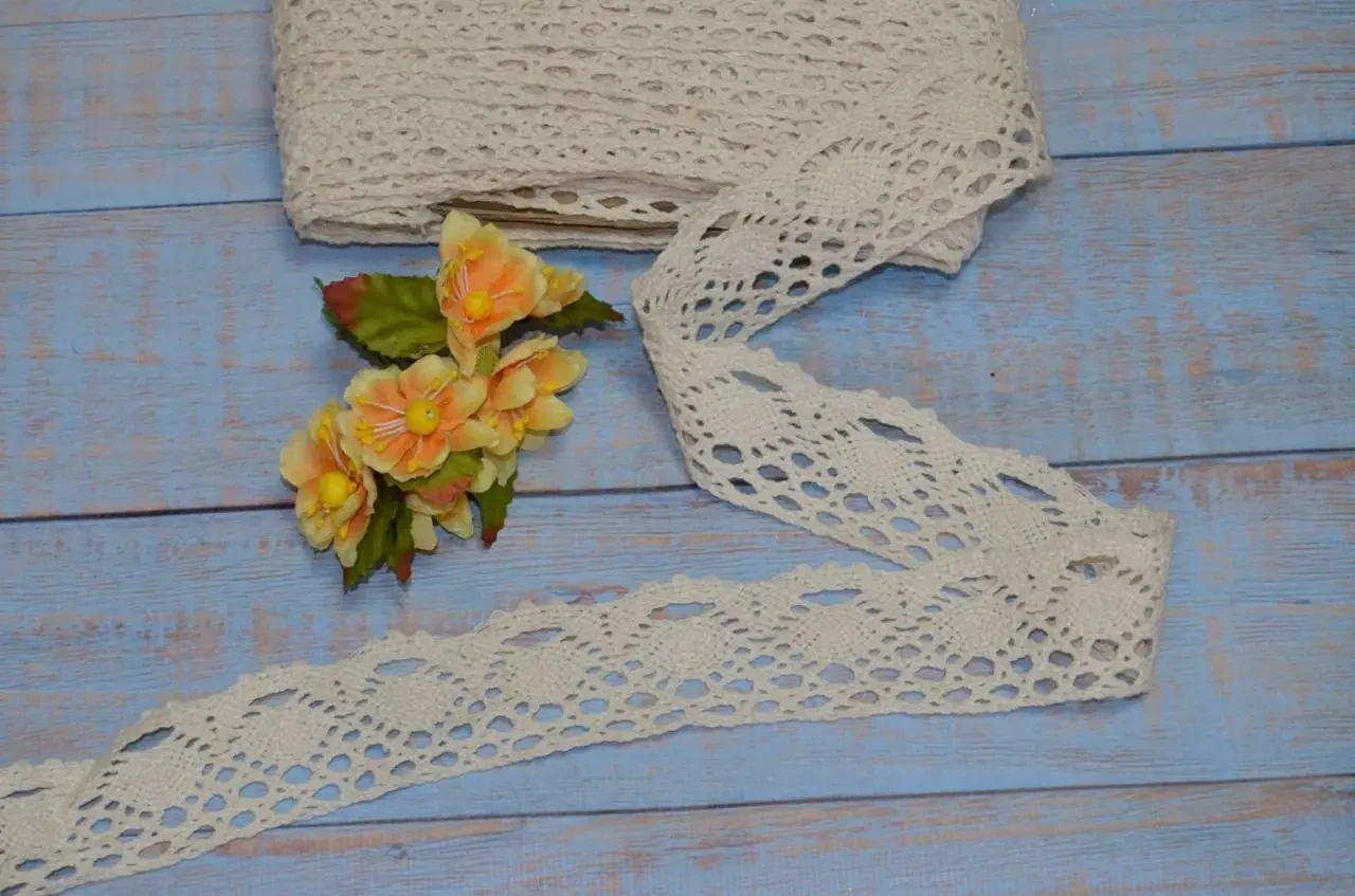 Мереживо 4 см бежеве натуральне бавовняне., фото 1