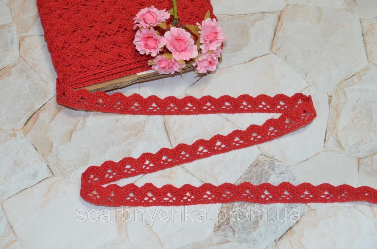 Мереживо 1,5 см червоне натуральне бавовняне., фото 1