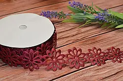 Стрічка ажурна бордова Квітка 4 см (бобіна 18 м).