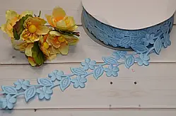 Стрічка ажурна блакитна Квіти 3.5 см (бобіна 18 м).