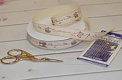 Тканевая лента с рисунком Шитье 15 мм (бобина 18 м).