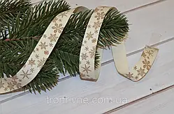 Тканинна стрічка з малюнком Сніжинка 15 мм (бобіна 18 м).