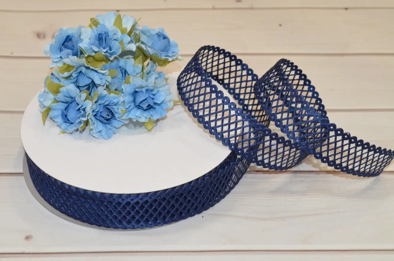 Стрічка сітка темно синя 2 см (бобіна 18 м)., фото 1