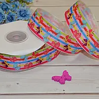 Репсова стрічка з малюнком Метелики 2.5 см (бобіна 18 м).