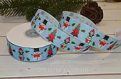 Репсова стрічка новорічна блакитна 2.5 см (за м)