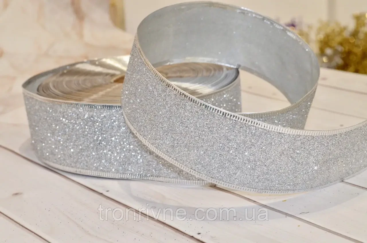 Стрічка глітер срібло 3.8 см, фото 1
