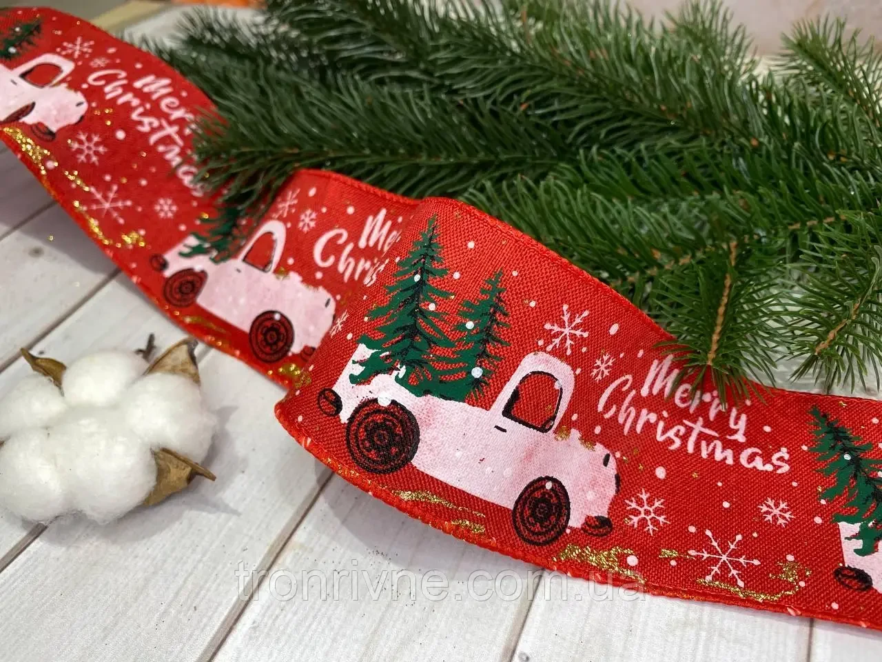 Тканинна стрічка новорічна червона 6.5 см (за м), фото 1