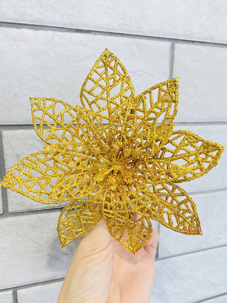 Різдвяна квітка Пуансетія. Колір — золото. Діаметр 13 см, фото 1